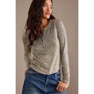 ANTHROPOLOGIE | Pilcro Andie Ribbed Henley Top Gray Metallic Long Sleeve | Small